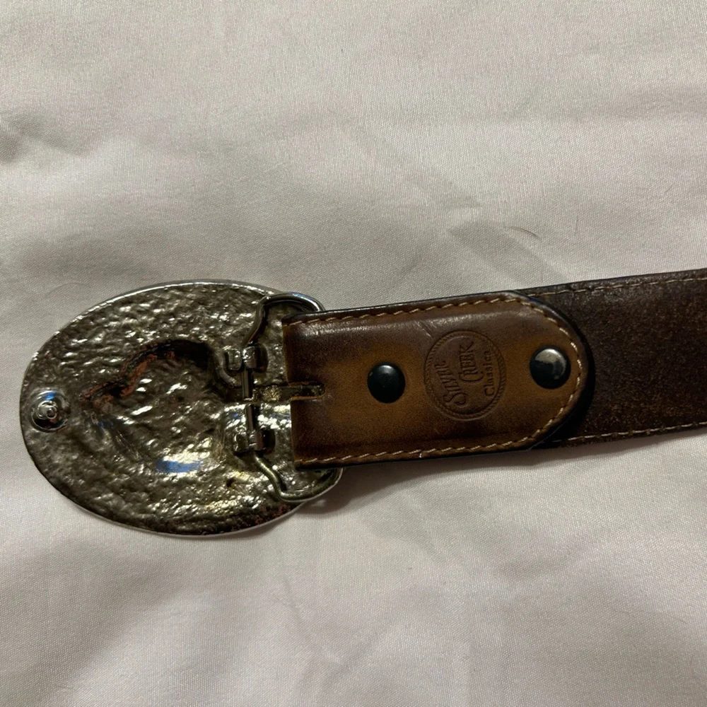 Men’s Silvercreek Classic Brown Leather Belt With Balded Eagle Belt Buckle
